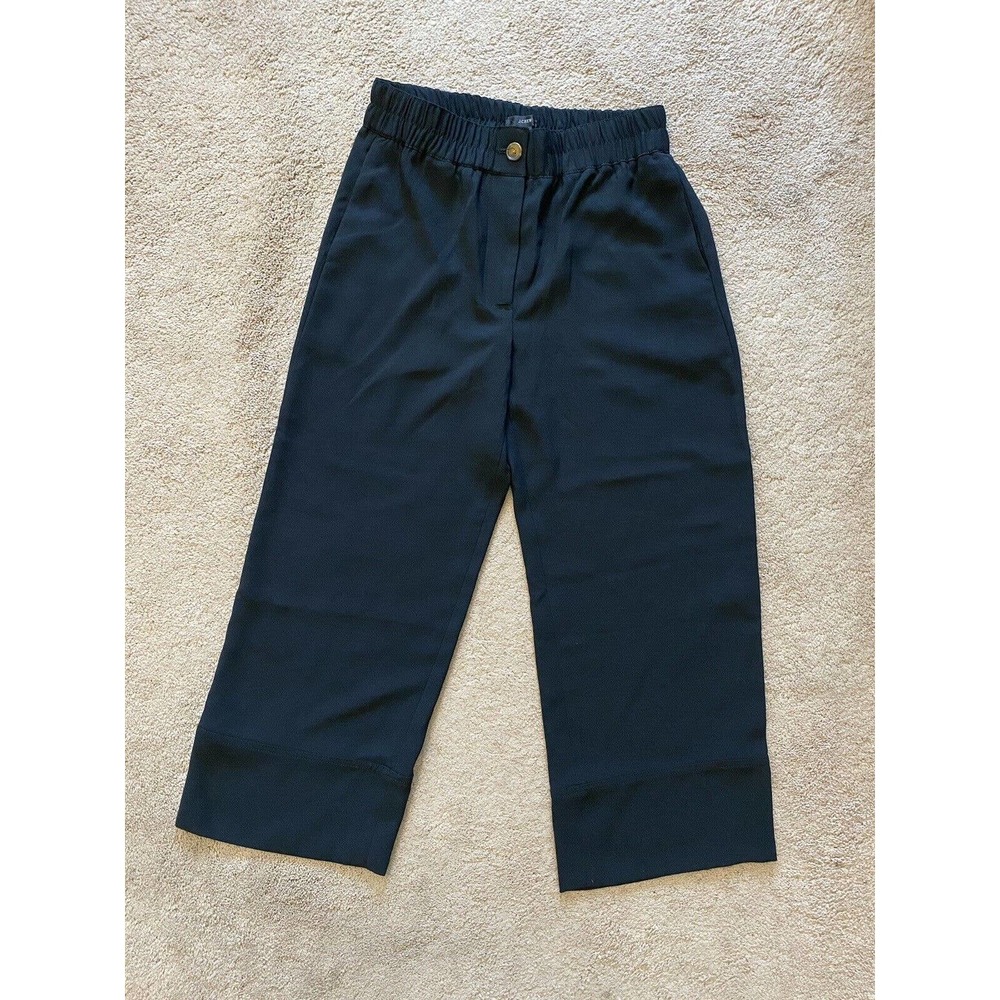 J Crew Womens Black Wide Crop Trouser Leg Pants Size 6